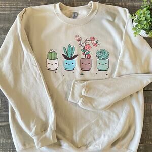 Kawaii Succulents Crewneck Sweatshirt, Plant Lover, Cactus